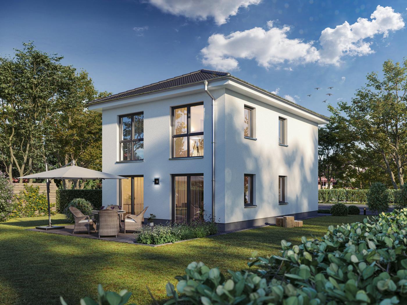 Stadthaus 110 Gartenansicht mit Terrasse