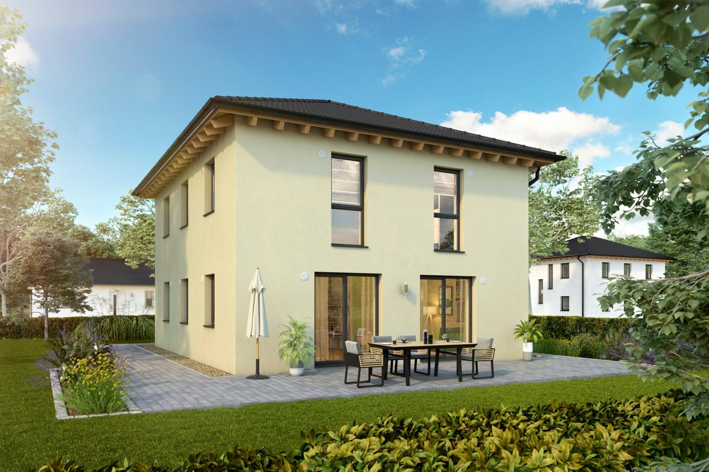 Stadtvilla 137 Gartenansicht mit Terrasse